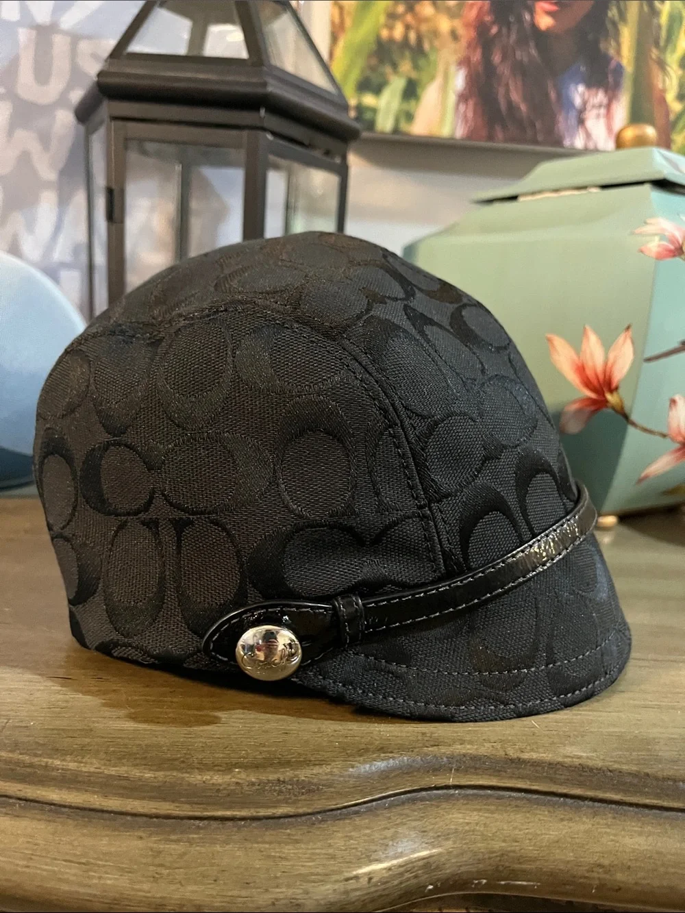 COACH VINTAGE Y2K KAREE SIGNATURE JACQUARD NEWSBOY BAKER BOY CAP BLACK SIZE M/L